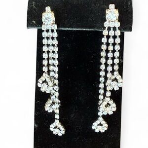 Wedding Bridal Prom Prong Set Clear Rhinestone Dangle Pierced Earrings